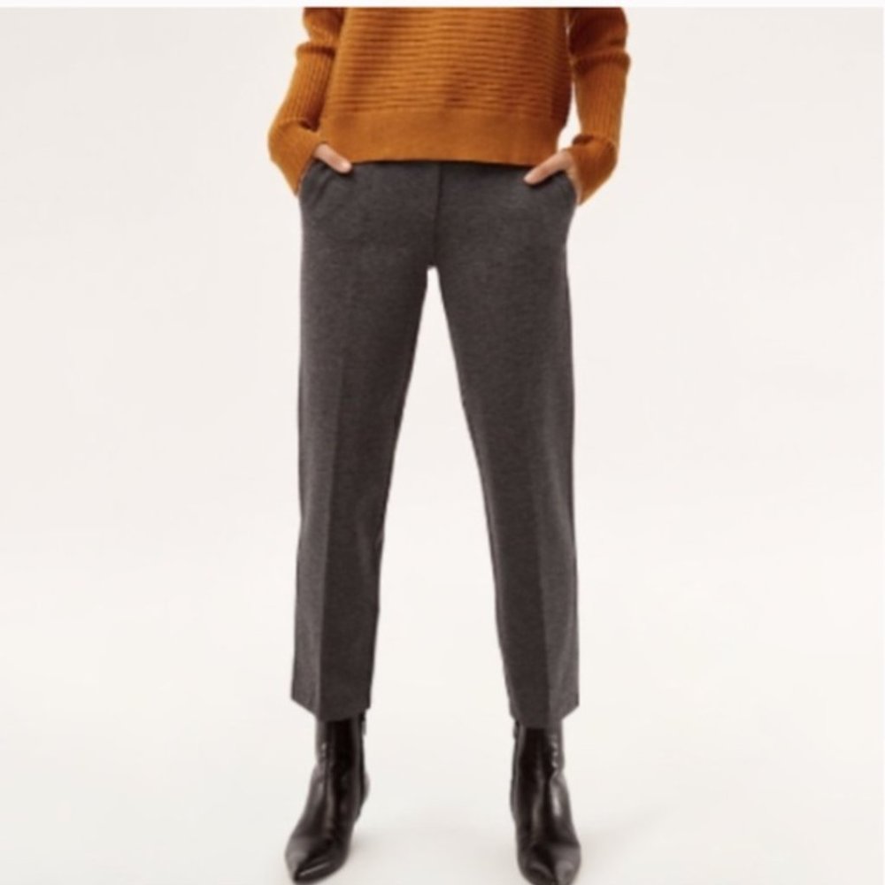 Aritzia Babaton Ilana Pant Grey Cropped Straight Leg High Rise Trousers, Sz 2